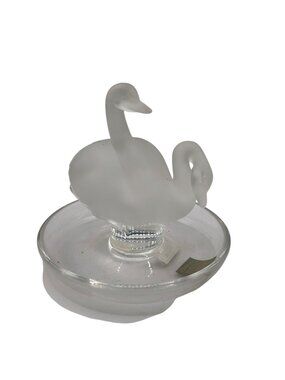Lalique France Frosted Glass Swan Figurine On Clear Glass Base